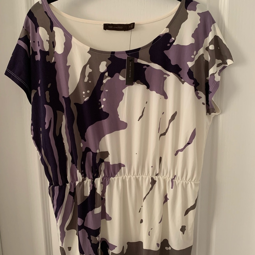 NWT THE LIMITED Purple And White Print Short Sleeves Top Size M